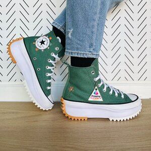 ⭐Converse Run Star Hike Hi Sz 7.5 Women Shoes Embroidered Flowers Green A11562C⭐